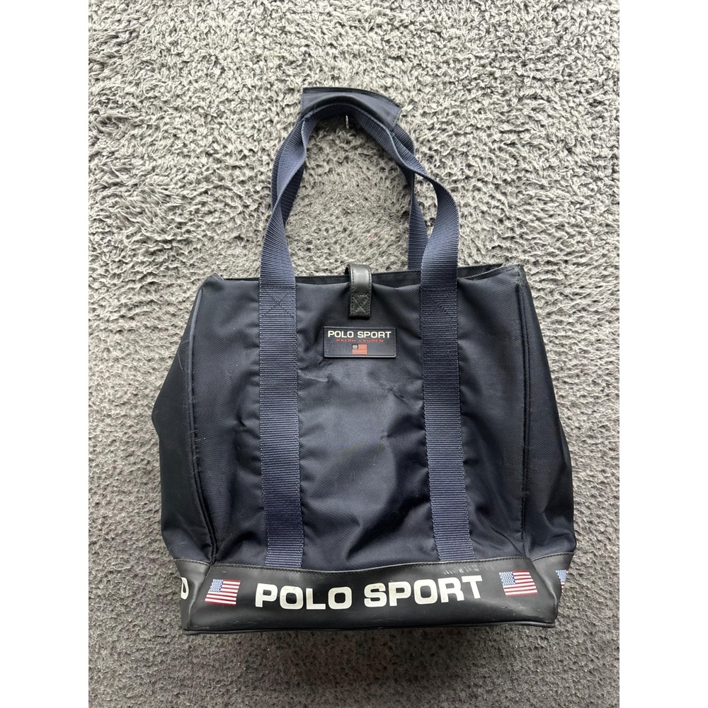 Vintage Polo Sport Ralph Lauren Nylon Tote Bag Navy Blue Medium Unisex